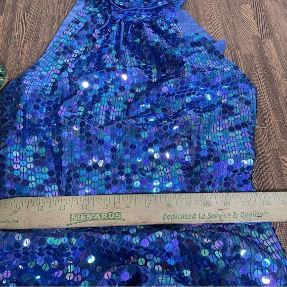 Vintage 90s Iridescent Blue Sequin Open Back Slit Dress by Robert Anthony Size 6 - Picture 8 of 9